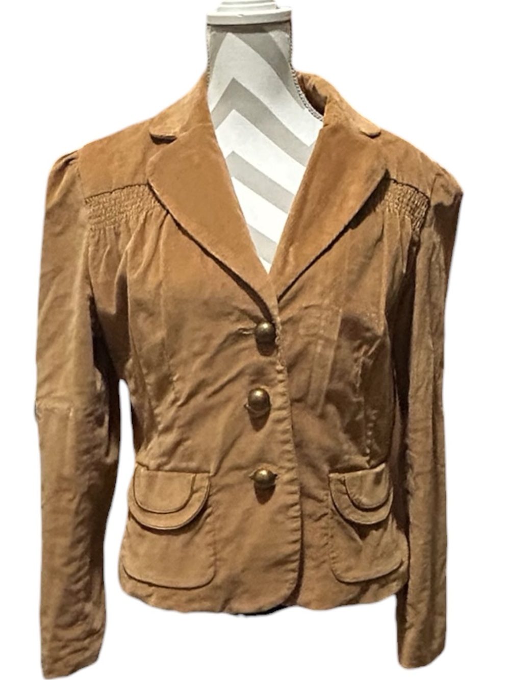 Women's Camel Corduroy Button-Front Blazer Jacket